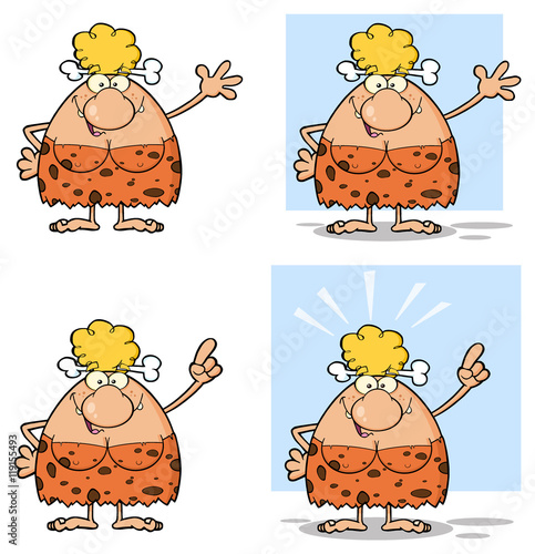 Blonde Cave Woman Cartoon Mascot Character 9. Collection Set 