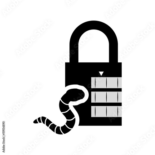 worm padlock cyber security system protection silhouette icon. Flat and Isolated design. Vector illustration