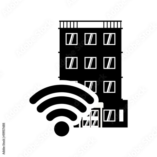 wifi hotel building windows service silhouette icon. Flat and Isolated design. Vector illustration