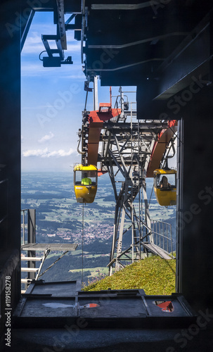 View from a Cable Car on the Way to the Hochgrat; Summit Cross Nagelfluhkette, Allgäu, Alpen, Germany 