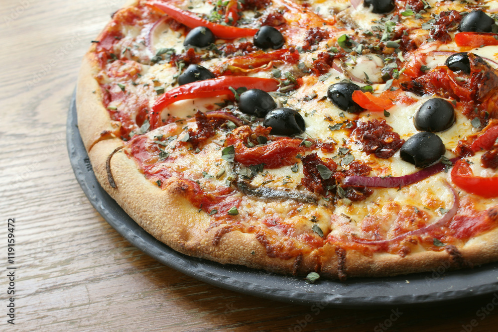 fresh baked spicy Pepperoni pizza fresh baked spicy Pepperoni pizza