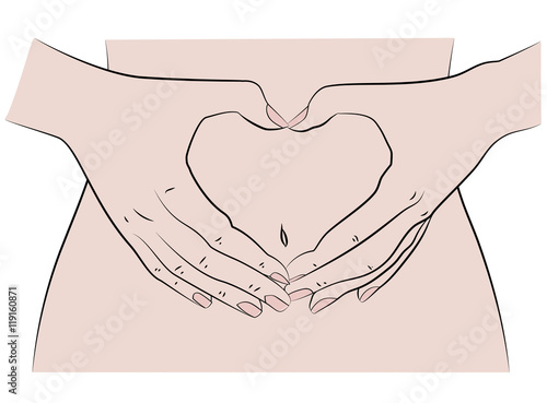 Woman forming a heart shape on her belly. vector illustration