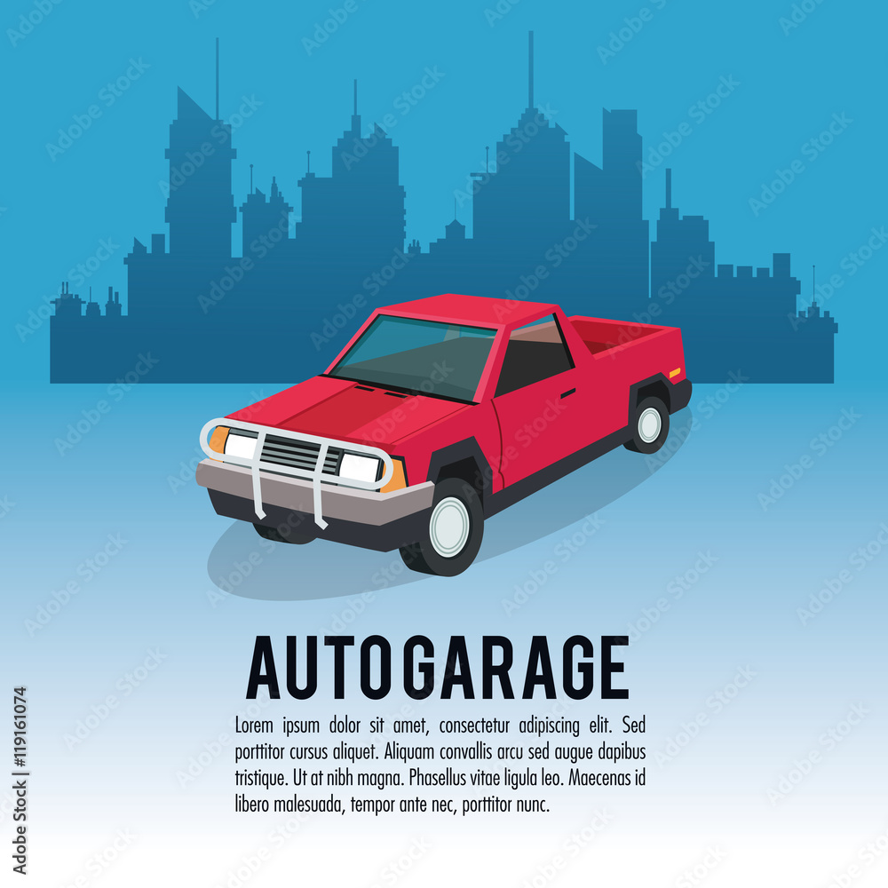 Auto garage car automobile retro cartoon icon. Colorful design. City background. Vector illustration Auto garage car automobile retro cartoon icon. Colorful design. City background. Vector illustration