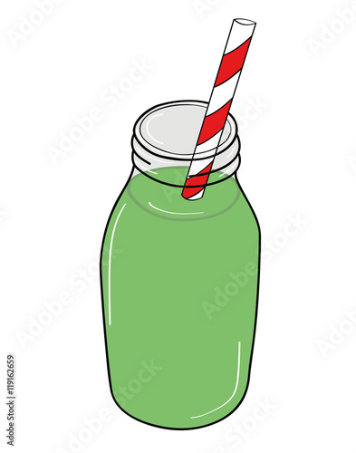 healthy green smoothie with spinach mango banana in glass jars. vector illustration