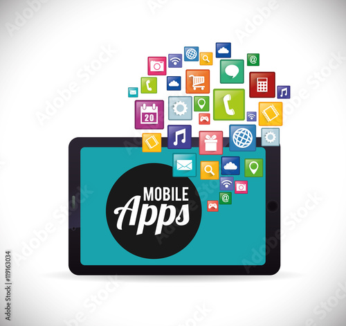 tablet mobile apps application online icon set. Colorful and flat design. Vector illustration
