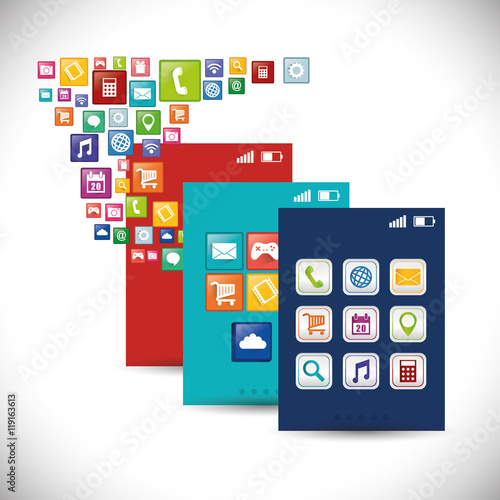 smartphone mobile apps application online icon set. Colorful and flat design. Vector illustration © djvstock