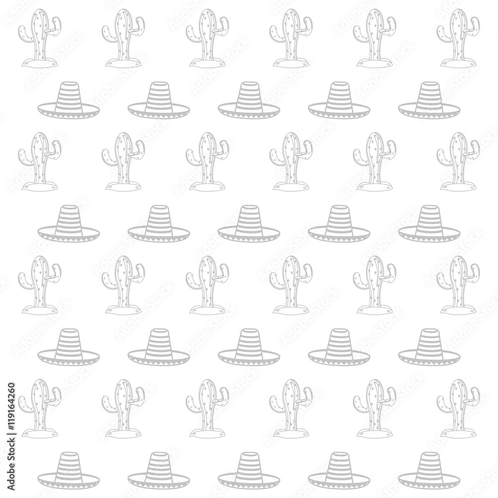 flat design cactus and sombrero pattern vector illustration
