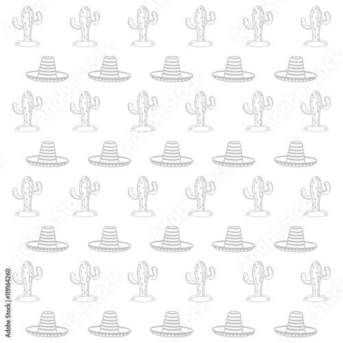 flat design cactus and sombrero pattern vector illustration