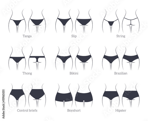 Female panties types icons. String and thong, tanga and bikini