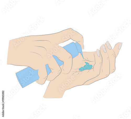 emale hand with tube of the body cream isolated on white background. Bodycare concept. vector illustration