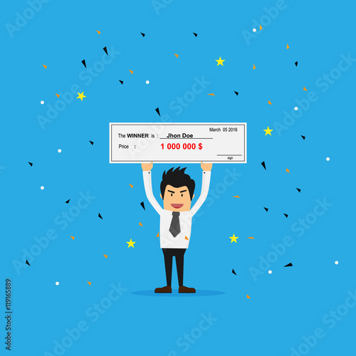man holding winning check for one million.
