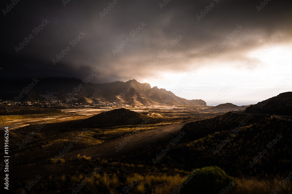 Terrific stormy sunset in Gran Canaria (Spain)