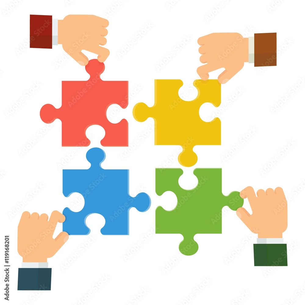 Businessmans collects puzzles. Conceptual image problem solution. Cartoon flat vector illustration. Objects isolated on a white background. Businessmans collects puzzles. Conceptual image problem solution. Cartoon flat vector illustration. Objects isolated on a white background.