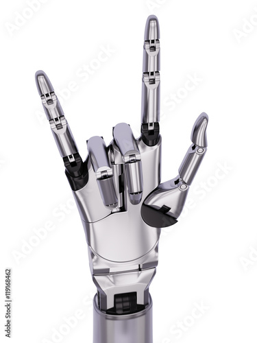Chrome Steel Cyborg Hand Music Horn Gesturing 3d Illustration