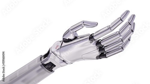 Glossy Metal Cyborg Hand 3d Illustration Concept Isolated on White