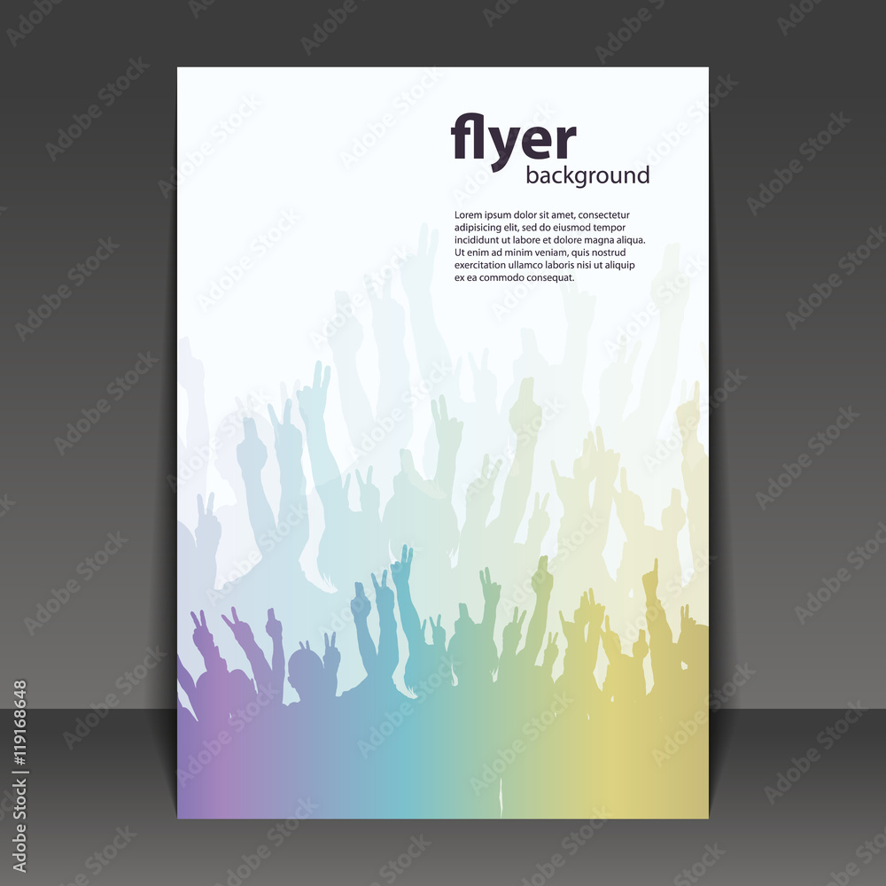     Flyer or Cover Design - Party Time -Flyer Template with Colorful Waving Hands 