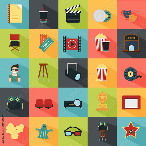 Set of twenty five color flat icons
