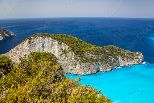 Fototapeta Naklejka Na Ścianę i Meble -  Amazing Navagio beach (shipwreck beach) on Zakynthos. Ionian island in Greece