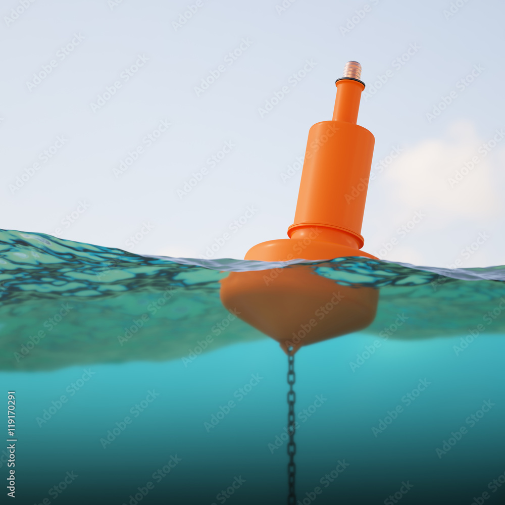 Red beacon on water surface closeup Red beacon on water surface closeup