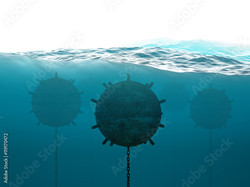 Underwater minefield concept photo