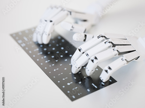 Robot typing on keyboard