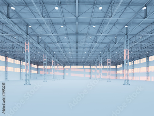 Contemporary empty white warehouse 3d illustration