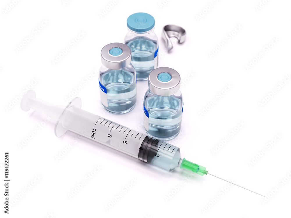 Medical Syringe and Vials Isolated on White Background 3d Illustration Medical Syringe and Vials Isolated on White Background 3d Illustration