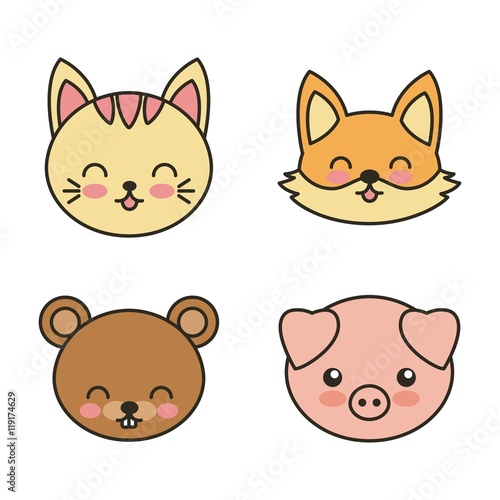 set animals cute tender isolated icon