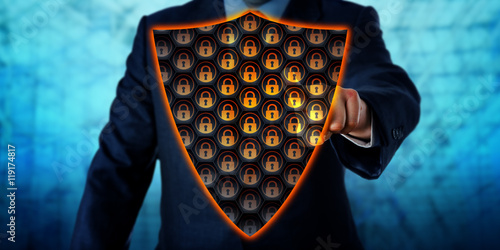 фотографія Businessman Activating Virtual Antivirus Shield