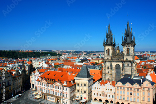 Cityscape of Prague with tyn church, Czech
