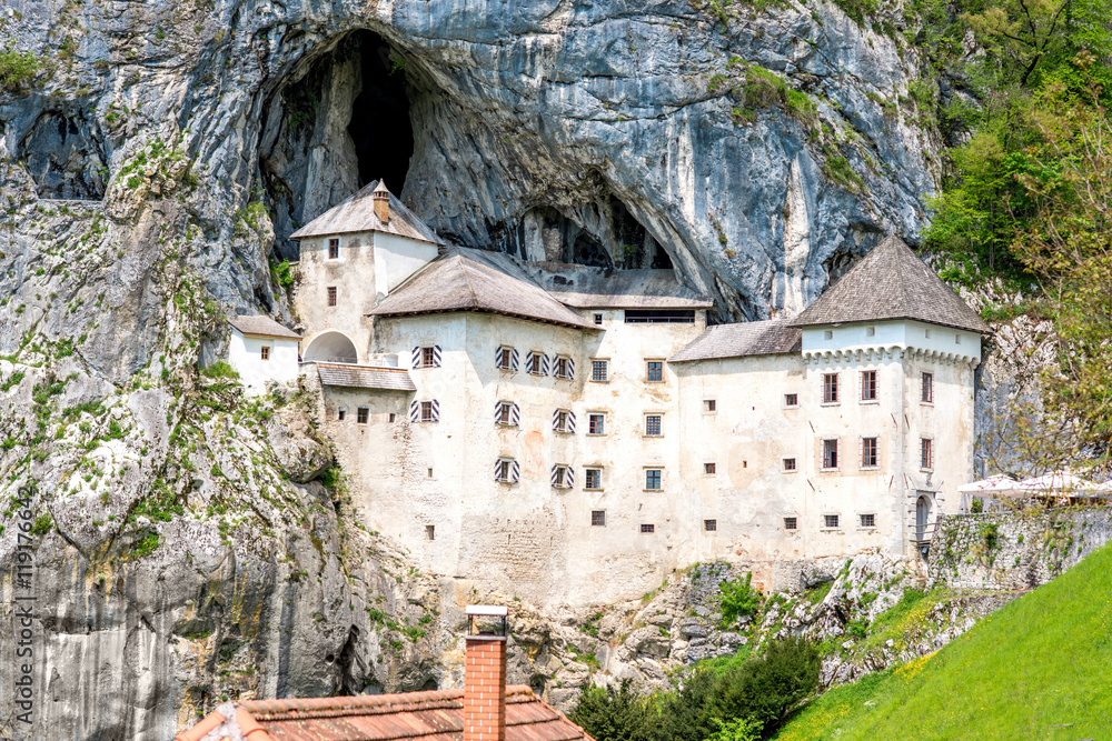 View on Predjama castle in the rock in Slovenia