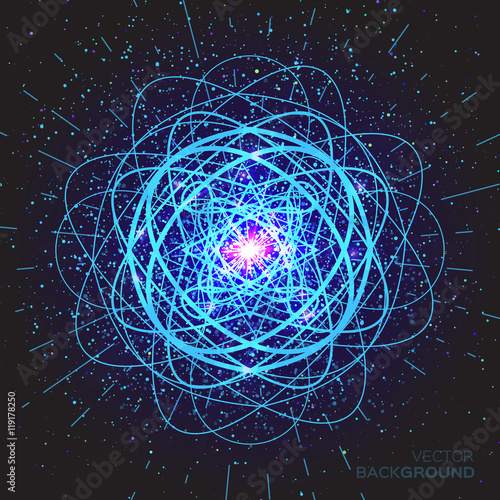 Magic blue geometry sign. Abstract sacred geometry. Religion, spirituality, occultism. Alchemy mystical symbol on space background. Vector design illustration.