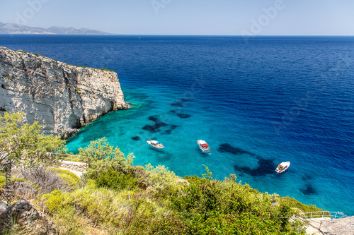 View from Skinari belvedere on Blue Caves. Zakynthos Island.