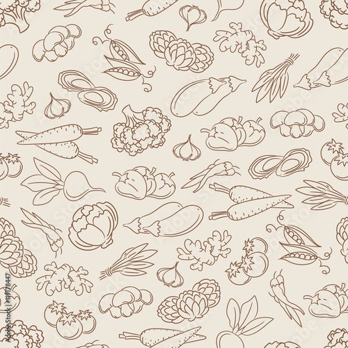 Food seamless pattern with hand drawn vegetables vector