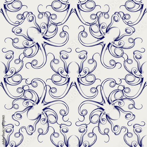 Seamless pattern with hand drawn octopus sketch vector