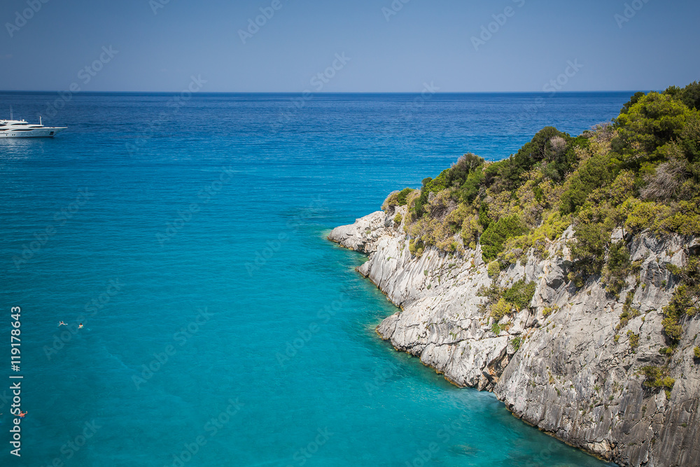 View on Xigia Beach on Zakynthos. Sulphur and collagen springs, Ionian Island, Greece View on Xigia Beach on Zakynthos. Sulphur and collagen springs, Ionian Island, Greece