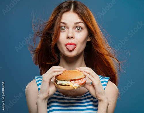 woman and a burger