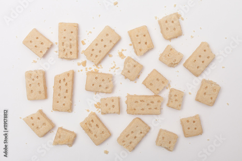 Broken shortbread cookies and crumbs