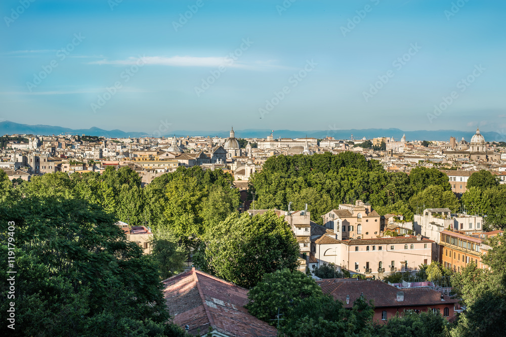 Beautiful panoramic view from the top of the Capital City, churches, houses, architecture from Gianicolo.