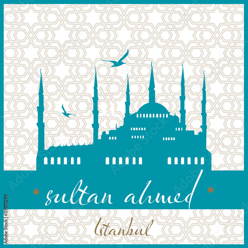 istanbul sultan ahmed mosque logo, icon and symbol vector illustration