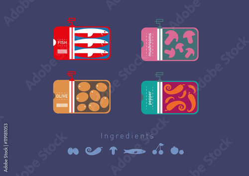 flat icons preserved foods
