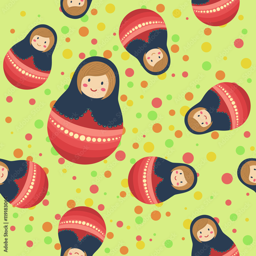 Seamless Pattern Russian Doll Blue Red Vector Illustartion Seamless Pattern Russian Doll Blue Red Vector Illustartion