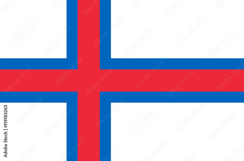 Obraz premium Vector flat style Faroe Islands state flag. Official design of Faroese national flag. Symbol with crossed stripes emblem. Independence day, holiday, web button, template background illustration