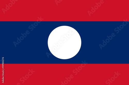 Vector flat style Lao Peoples Democratic Republic state flag. Official design of Laos national flag. Symbol with stripes and emblem. Independence day, holiday, button, background clip art illustration
