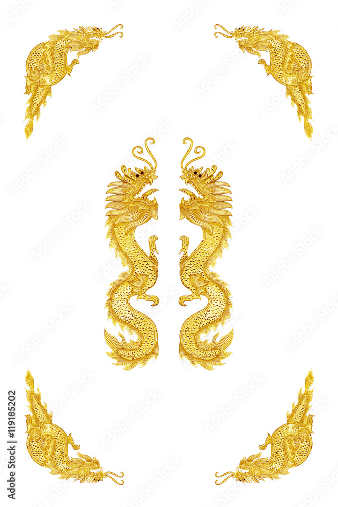Golden dragon frame on white background Golden dragon frame on white background