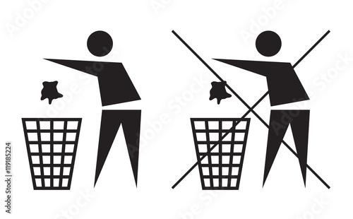 No litter sign, black isolated on white background, vector illustration.