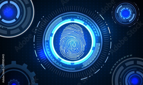 Fingerprint with concept blue abstract technology background 