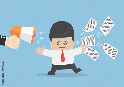Businessman get too much information from megaphone