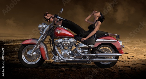Sexy Female Sitting On Motorcycle 3D Render