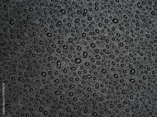 Abstract drops of water on black leather texture
